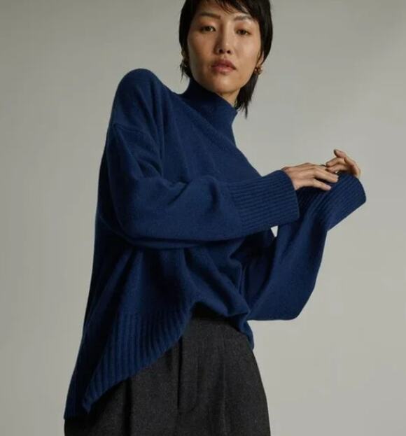 Everlane Sweaters - Everlane Womens The ReCashmere Oversized Turtleneck Sweater XS Navy Blue NWT
